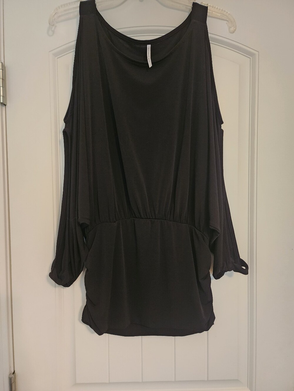 S-Twelve Boutoque Black Cold-Shoulder Women's Top Arm Slits Coquette L/XL